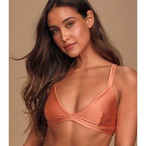 Waves Ahead Rusty Rose Metallic Bikini Top - Copper Strappy